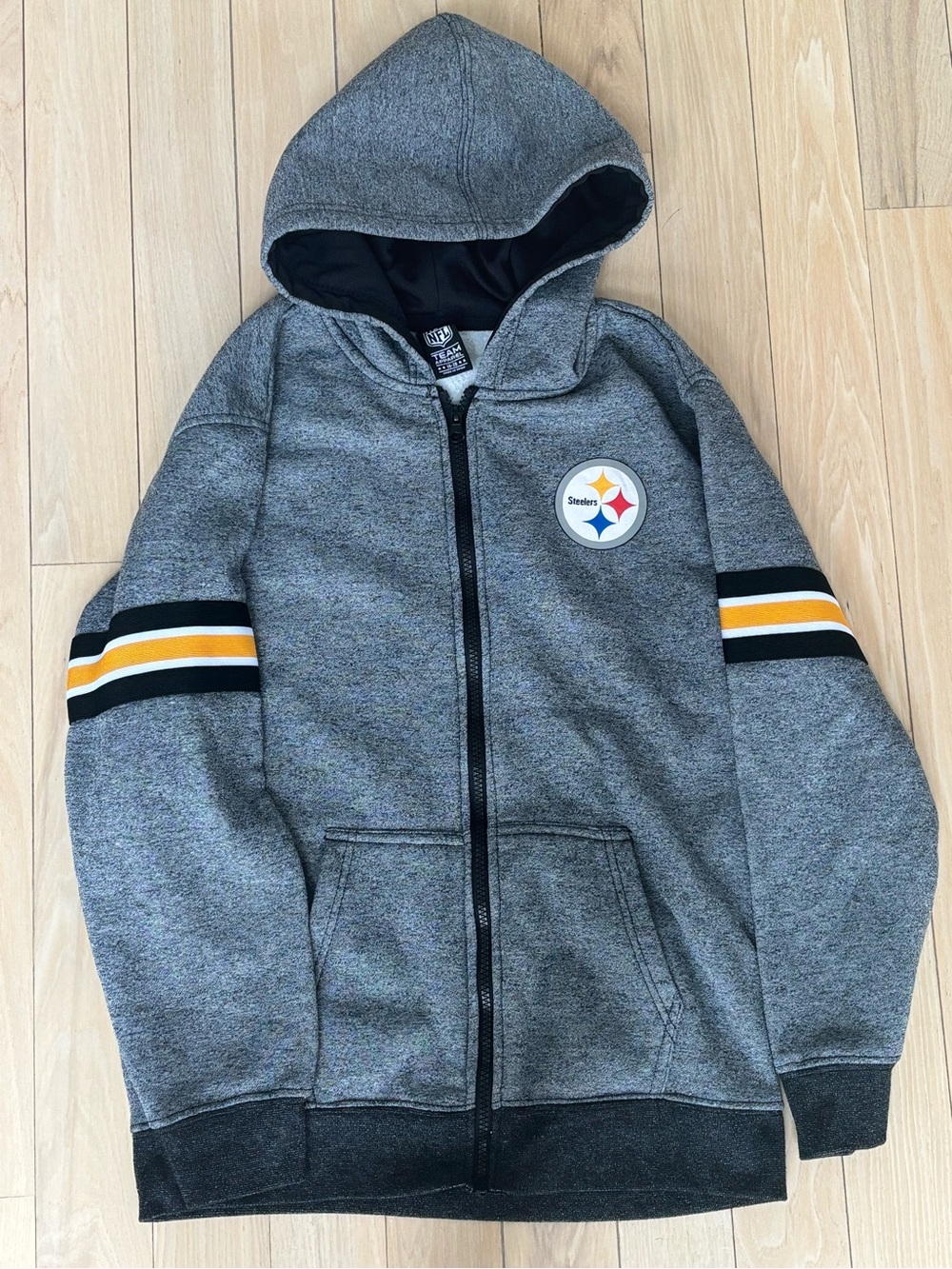 Pittsburgh Steelers Kids Heather Gray Full-Zip Hooded Sweatshirt SIZE 18-20